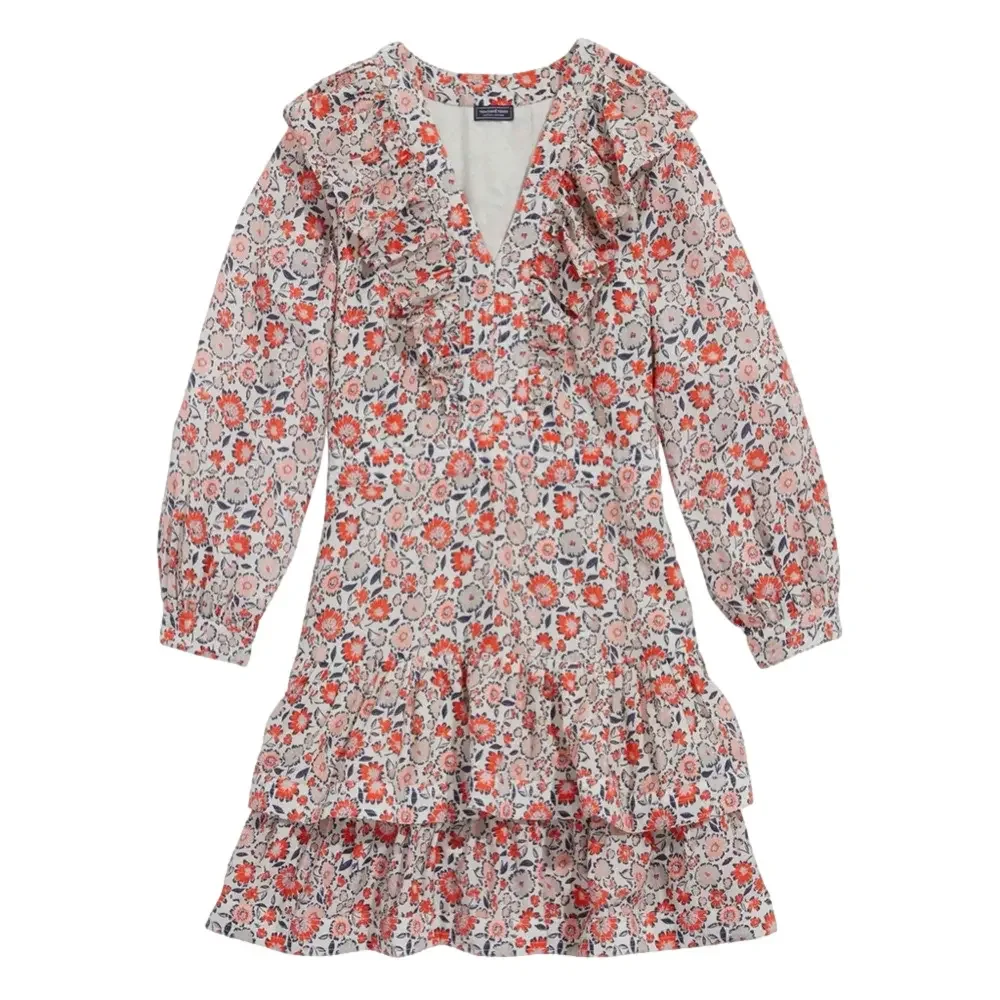 Vineyard Vines Ivy Floral Tiered Ruffle Dress Cotton Silk Size 10